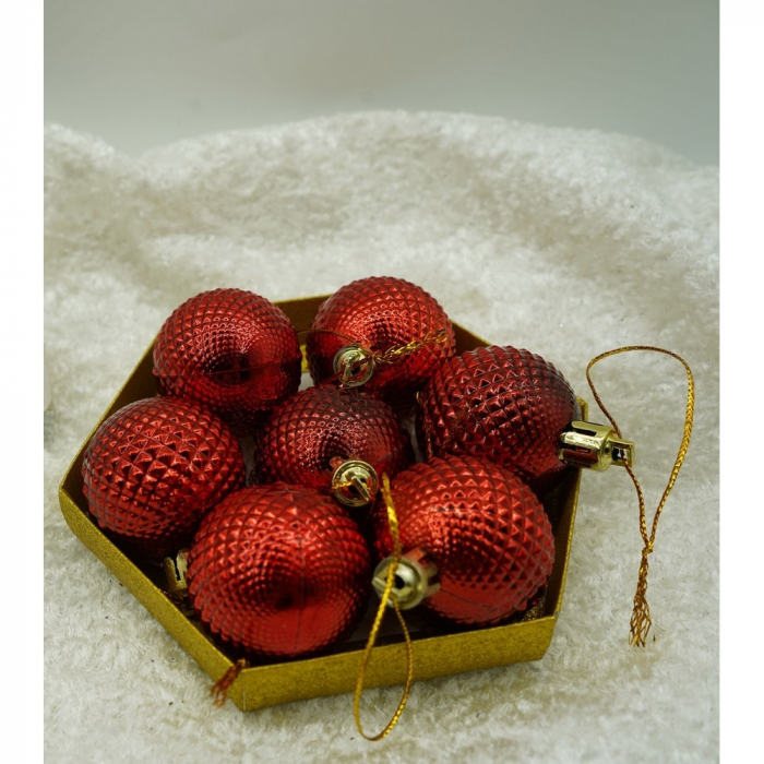 Set de 35 ornamente de brad, Flippy, de tip Glob, Rosu/ Auriu, din polistiren, cu finisaj sclipitor , cutie  11  cm adancime x 19  cm inaltime x 11  cm lungime) [8]