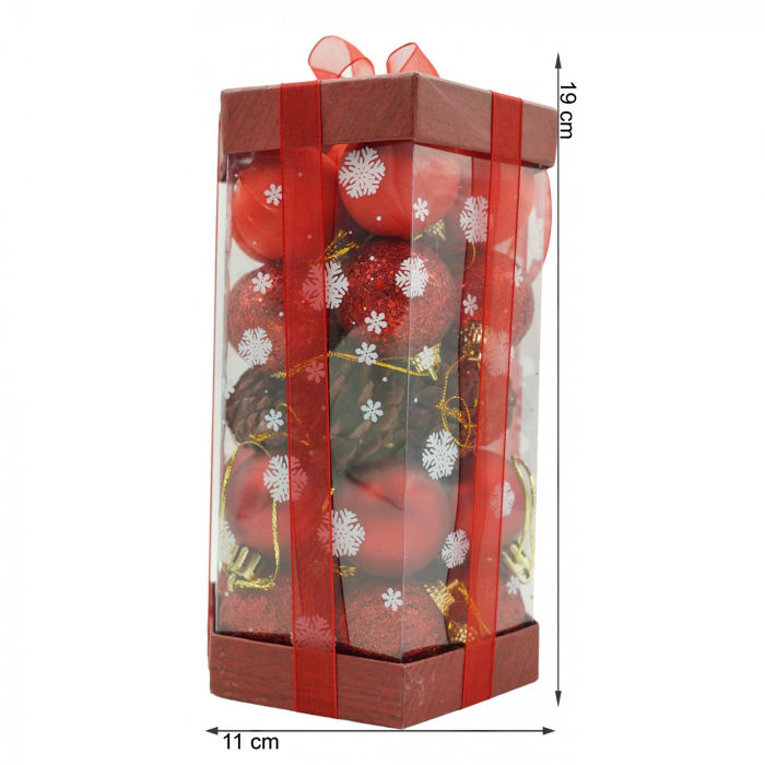 Set de 35 ornamente de brad, Flippy, de tip Glob, Rosu, din polistiren, cu finisaj sclipitor , cutie  11  cm adancime x 19  cm inaltime x 11  cm lungime) [6]