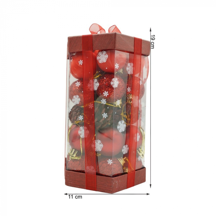Set de 35 ornamente de brad, Flippy, de tip Glob, Rosu, din polistiren, cu finisaj sclipitor , cutie  11  cm adancime x 19  cm inaltime x 11  cm lungime) [11]