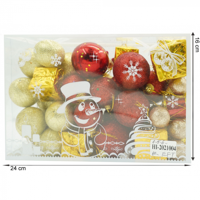 Set de 45 ornamente de brad, Flippy, de tip Glob, , din polistiren, cu finisaj sclipitor , cutie  8  cm adancime x 24  cm lungime x 16  cm inaltime [6]