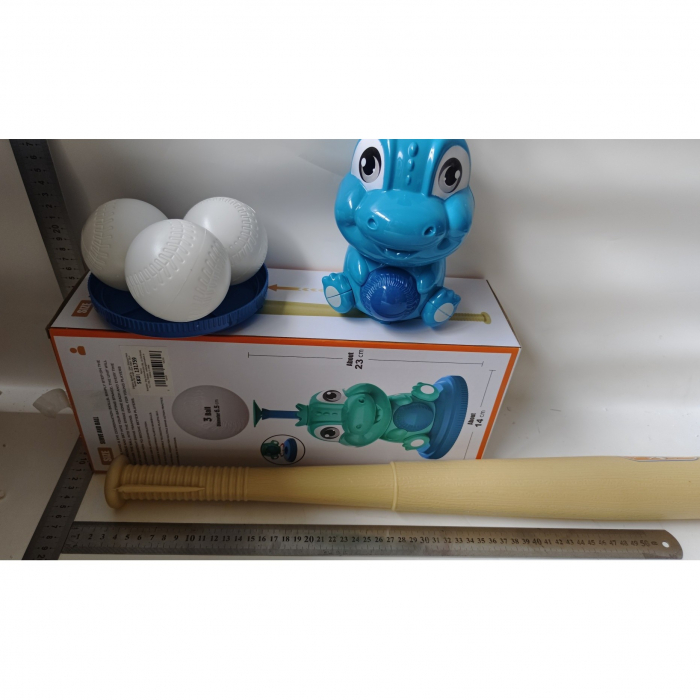 Set de Baseball 5 Piese pentru Copii, Flippy, Jucarie Dinosaur Press, 14x23 cm, Verde/Albastru [2]