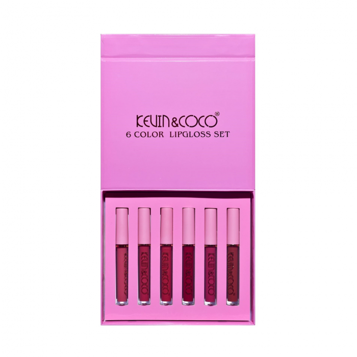 Set de Buze, KEVIN &amp;amp; COCO, Pink Girl, 6 Lip Gloss-uri, 17 x 14.8 x 2.9 cm, Roz/Maro [7]