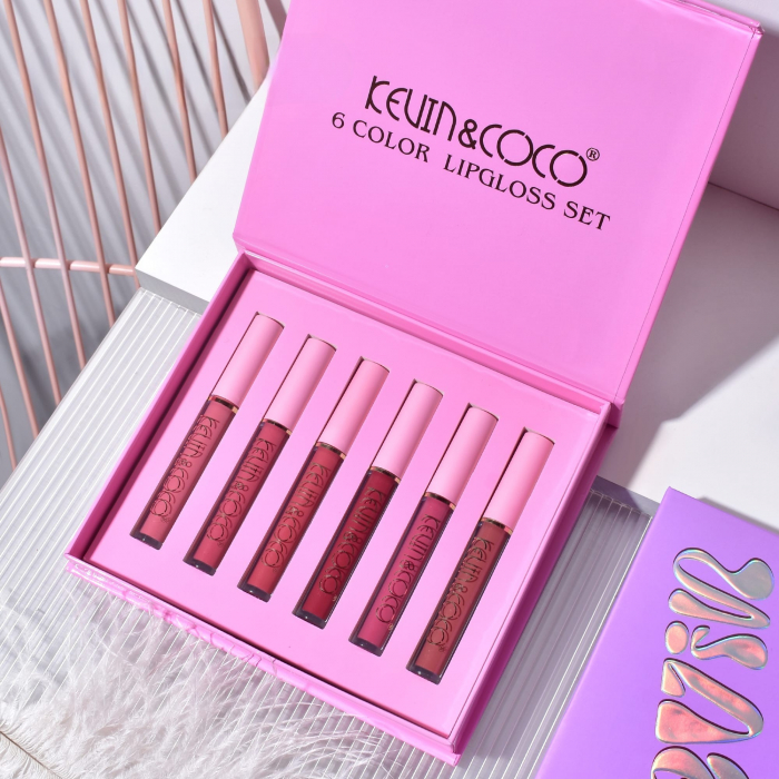 Set de Buze, KEVIN &amp;amp; COCO, Pink Girl, 6 Lip Gloss-uri, 17 x 14.8 x 2.9 cm, Roz/Maro [2]