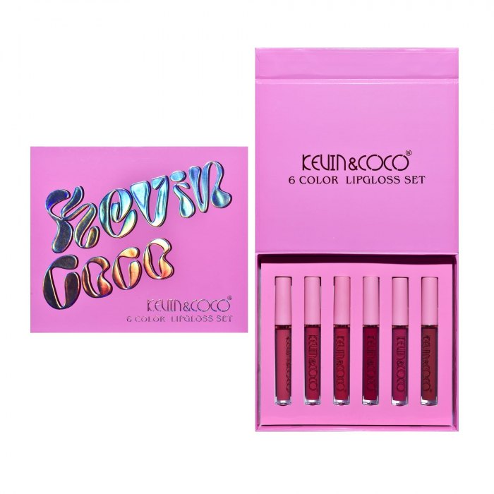 Set de Buze, KEVIN &amp;amp; COCO, Pink Girl, 6 Lip Gloss-uri, 17 x 14.8 x 2.9 cm, Roz/Maro [8]