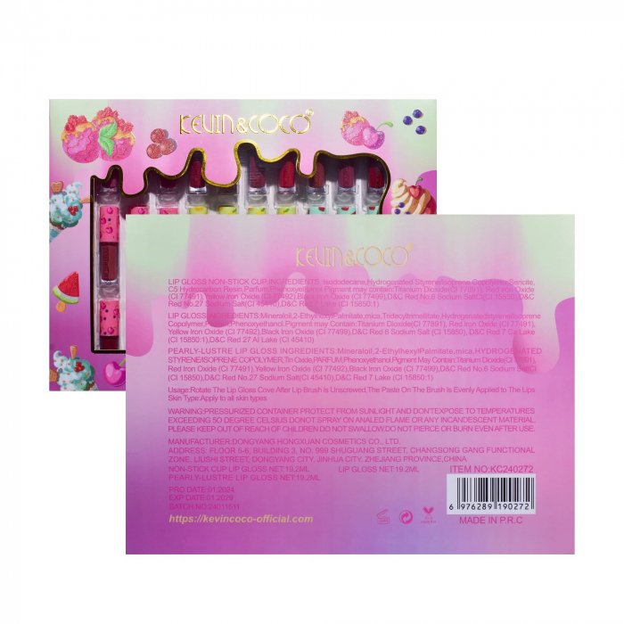 Set de Buze, KEVIN &amp; COCO, 36 Lip Gloss-uri, Model Capac cu Fructe, 32.3 x 24.3 x 2.4 cm, Multicolor [9]