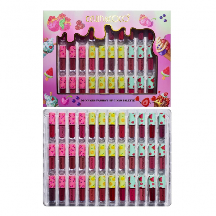 Set de Buze, KEVIN &amp; COCO, 36 Lip Gloss-uri, Model Capac cu Fructe, 32.3 x 24.3 x 2.4 cm, Multicolor [10]