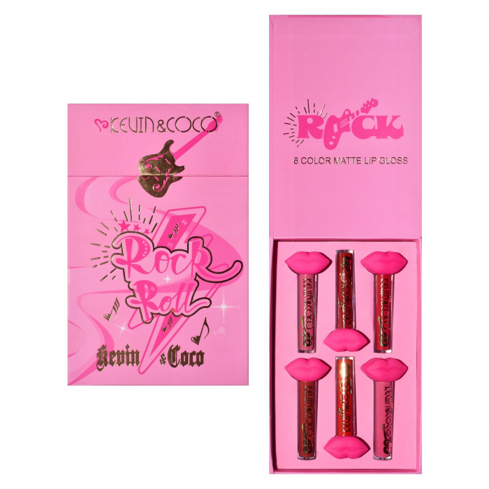 Set de Buze, KEVIN &amp; COCO, Punk Rock, 6 Lip Gloss-uri, 19.3 x 12 cm, Roz/Maro [5]