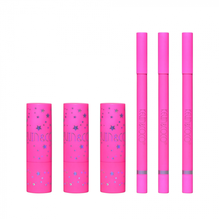 Set de Buze, KEVIN &amp; COCO, Stay Wild, 3 Lip Stick-uri si 3 Creioane de Buze, 16.1 x 16 x 2.6 cm, Nuante Calde [5]