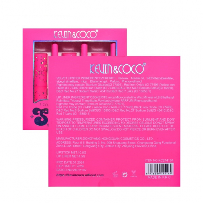 Set de Buze, KEVIN &amp; COCO, Stay Wild, 3 Lip Stick-uri si 3 Creioane de Buze, 16.1 x 16 x 2.6 cm, Nuante Calde [4]