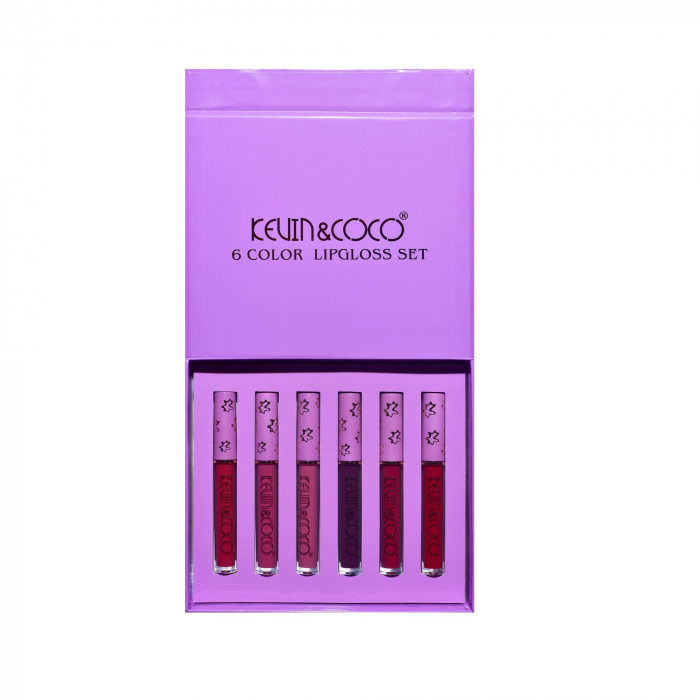 Set de Buze, KEVIN COCO, Violet Girl, 6 Lip Gloss-uri, 17 x 14.8 x 2.9 cm, Roz/Rosu/Mov [8]