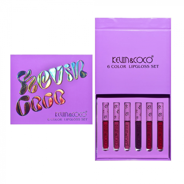 Set de Buze, KEVIN COCO, Violet Girl, 6 Lip Gloss-uri, 17 x 14.8 x 2.9 cm, Roz/Rosu/Mov [9]