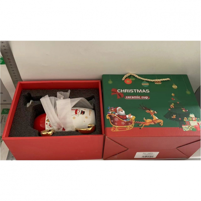 Set de Ceai, Flippy, Tema Craciun, Ceainic 450 ml, 2 x Cani 250 ml, din Ceramica, Model Om de Zapada, Alb/Rosu [2]