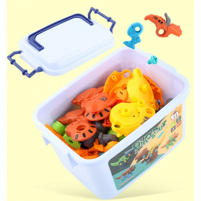 Set de Constructie/Asamblare, Flippy, 4 Dinozauri, cu Bormasina Electrica, Baterii 2 x AA, Surubelnita si Cutie Depozitare, 22.5 x 14.5 x 15 cm, Multicolor [11]