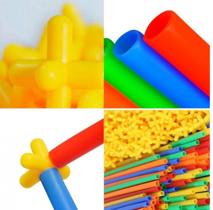Set de constructie din paie colorate, 700 de piese [4]