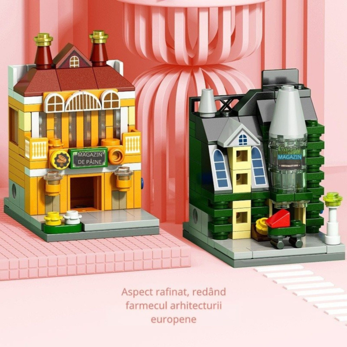 Set de Constructie, Flippy, Jucarie Educativa STEM, 103 Piese, Model 3D, +6 Ani, Colectia Strada Comerciala Europeana, 6.4 x 5.6 x 7 cm, Verde/Gri [5]