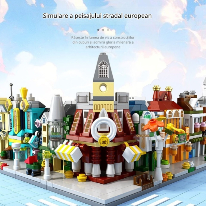 Set de Constructie, Flippy, Jucarie Educativa STEM, 120 Piese, Model 3D, +6 Ani, Colectia Strada Comerciala Europeana, 7.2 x 6.3 x 9.7 cm, Bordo/Gri [3]
