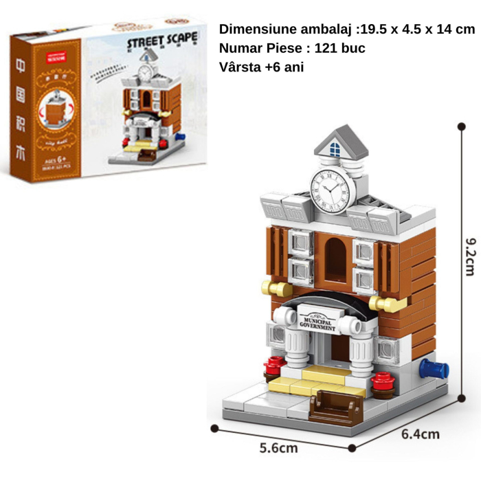 Set de Constructie, Flippy, Jucarie Educativa STEM, 121 Piese, Model 3D, +6 Ani, Colectia Strada Comerciala Europeana, 6.4 x 5.6 x 9.2 cm, Maro/Gri [2]