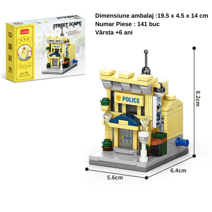 Set de Constructie, Flippy, Jucarie Educativa STEM, 141 Piese, Model 3D, +6 Ani, Colectia Strada Comerciala Europeana, 6.4 x 5.6 x 8.2 cm, Galben/Gri [2]