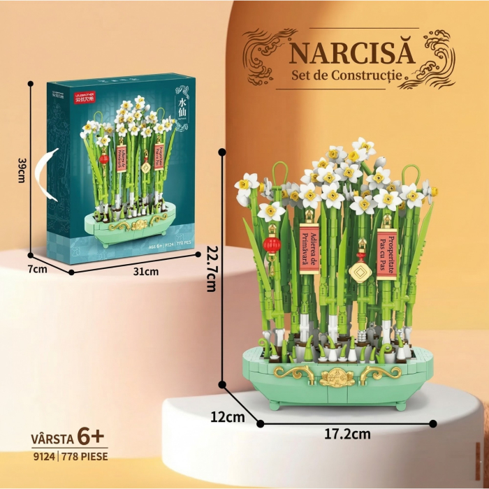 Set de Constructie, Flippy, Narcise Decorative cu Suport, 778 piese, 6+ ani, Planta Artificiala, Decor Floral de Birou, Idee de Cadou pentru Femei, Cadou pentru Iubita si Pasionatii de Jocuri de Const [2]