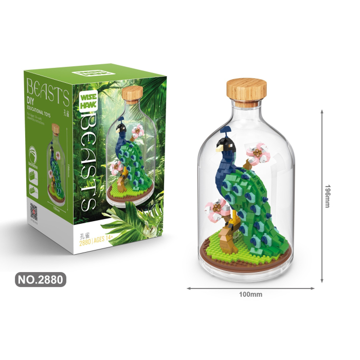 Set de Construit in Sticla, Flippy, 651 Piese, din Plastic, +14 Ani, 10 x 19.6 cm, Model Paun, Multicolor [2]