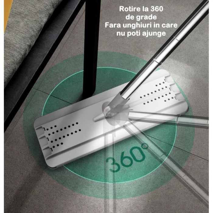 Set de curatenie Flippy, mop si galeata, galeata 5.7 l, 4 rezerve microfibra incluse, design modern, pentru interior, material plastic, peri sintetici, plat, cu storcere, alb [12]