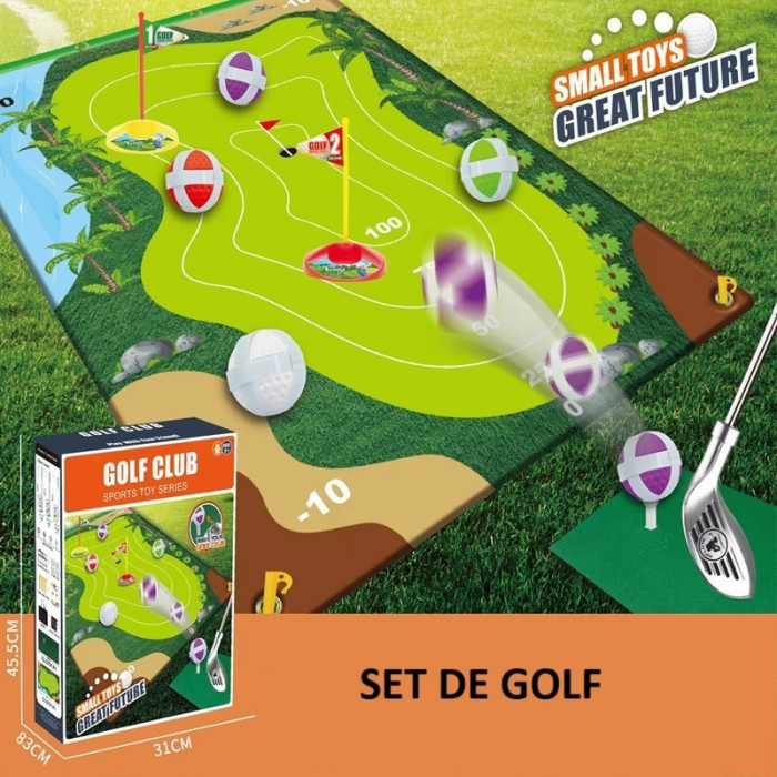 Set de Golf, Flippy, Interactiune Parinte-Copil, Covor de Golf, 140 x 98 cm, 4 Mingii cu Scai, 3 Crose Reglabile, Model C, +3 Ani, Multicolor [2]