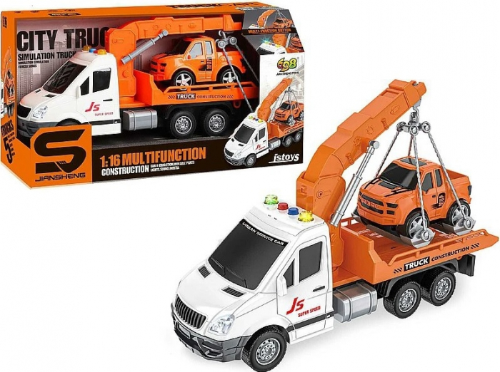 Set de joaca, Masina de interventie cu Masinuta, cu Sunete si Lumini, Scara 1:16, Plastic, 3+ ani, Alb/Portocaliu [2]