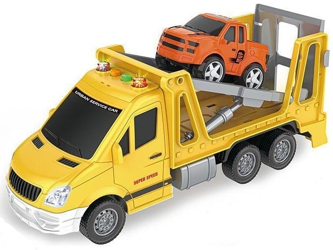 Lichidare Set de joaca, Masina de interventie cu Masinuta, cu Sunete si Lumini, Scara 1:16, Plastic, 3+ ani, Galben/Portocaliu [1]