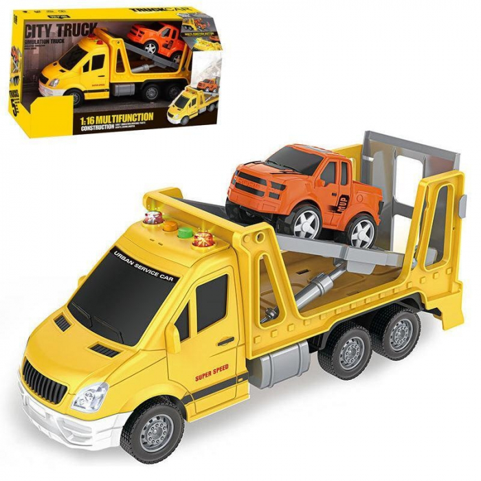 Set de joaca, Masina de interventie cu Masinuta, cu Sunete si Lumini, Scara 1:16, Plastic, 3+ ani, Galben/Portocaliu [3]
