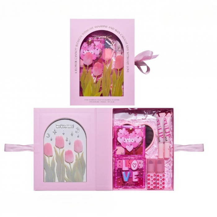 Set de Machiaj, KEVIN &amp; COCO, 22 Culori, Model Lalele, 2 Palete de Farduri, 2 Lip Gloss-uri, 2 Lip Stick-uri, 1 Oglinda Inimioara, 15.7 x 21 x 4 cm, Multicolor [11]