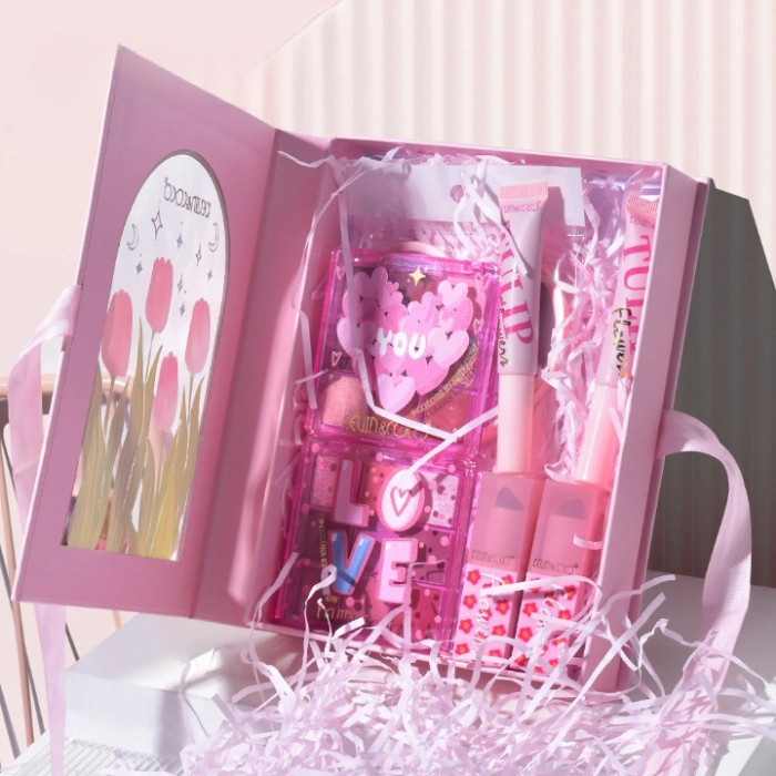 Set de Machiaj, KEVIN &amp; COCO, 22 Culori, Model Lalele, 2 Palete de Farduri, 2 Lip Gloss-uri, 2 Lip Stick-uri, 1 Oglinda Inimioara, 15.7 x 21 x 4 cm, Multicolor [8]