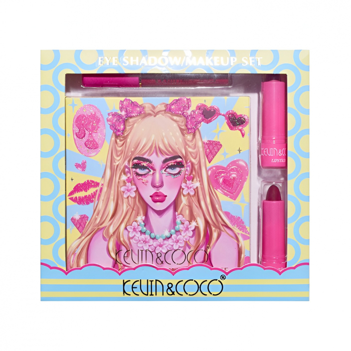 Set de Machiaj, Kevin &amp; Coco, 26 de Culori, Pigmentate, Fard de ochi, Ruj, Gloss, Fard Obraz, 19x18x2 cm, Diferite Nuante [1]