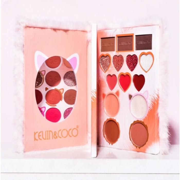 Set de Machiaj Kevin&amp;Coco, 38 culori, Fard Ochi, Iluminatoare si Contouring, Husa Pufoasa, Model Pisicuta, 17.3x12.5x5 cm, Multicolor [5]