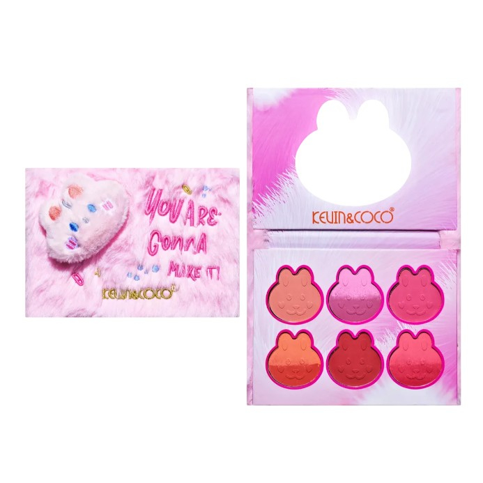 Set de Machiaj Kevin&amp;Coco, 6 culori Blush, Husa Pufoasa, Model Pisicuta, 17.3x12.5x5 cm, Multicolor [1]