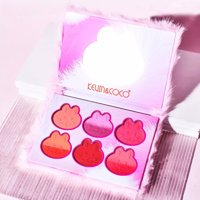 Set de Machiaj Kevin&amp;Coco, 6 culori Blush, Husa Pufoasa, Model Pisicuta, 17.3x12.5x5 cm, Multicolor [3]