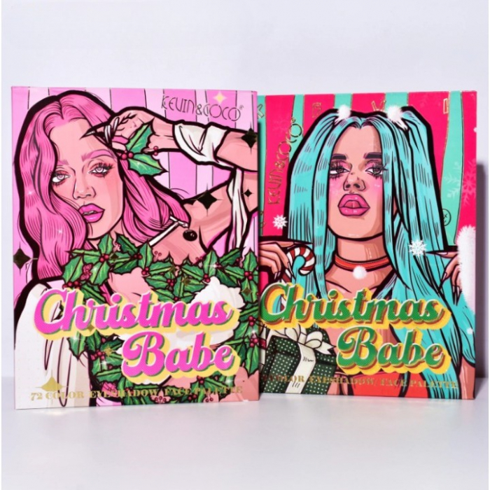 Set de Machiaj Kevin&amp;Coco, 72 de Culori, Paleta de Farduri, Iluminatoare, Blush, Model Christmas Babe, Oglinda Glob, 25.5x20x1.7 cm, Multicolor [2]
