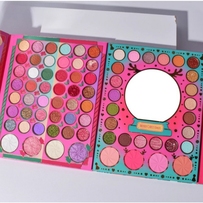 Set de Machiaj Kevin&amp;Coco, 72 de Culori, Paleta de Farduri, Iluminatoare, Blush, Model Christmas Babe, Oglinda Rotunda, 25.5x20x1.7 cm, Multicolor [3]