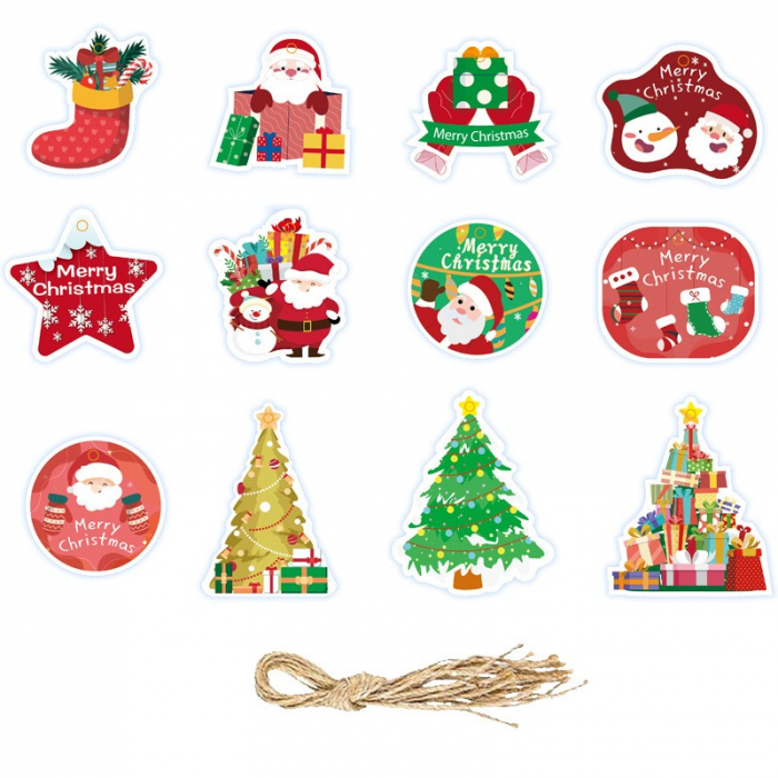 Set Decoratiuni de Craciun pentru Brad, Flippy, Modele Variate, Sfoara Inclusa, 12 Piese, 6 x 7 cm, Model B, Multicolor [1]