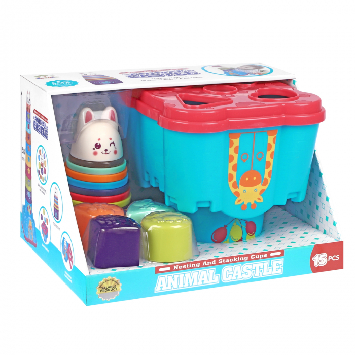 Set educativ de Stivuire si Sortare, Turnul cu animalute si cutie de depozitare, 15 piese [2]
