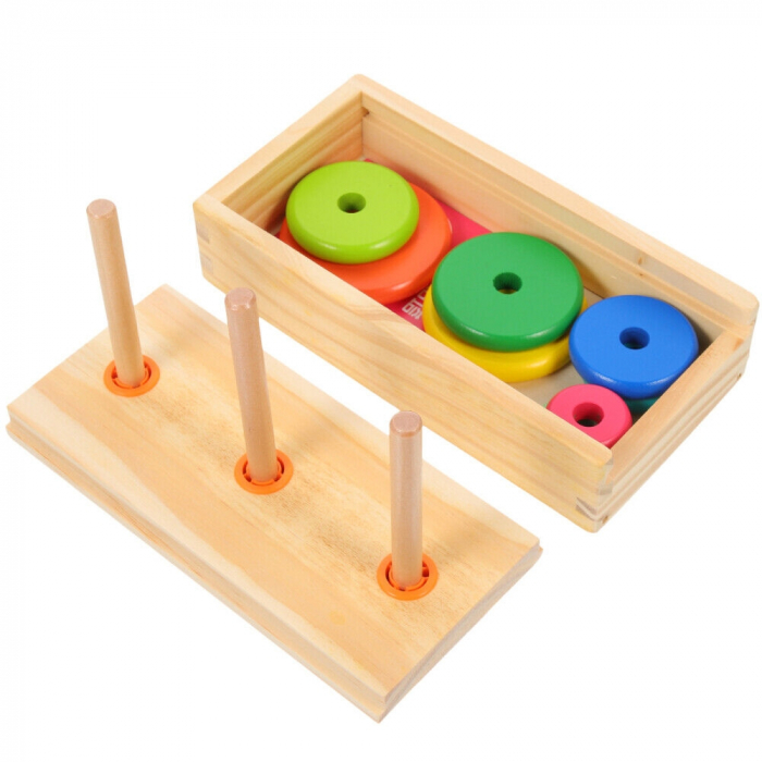 Set educativ Turnul din Hanoi, din lemn cu cutiuta pentru depozitare,19 x 10 x 4.5 cm [7]