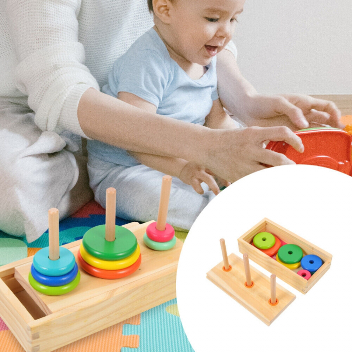 Set educativ Turnul din Hanoi, din lemn cu cutiuta pentru depozitare,19 x 10 x 4.5 cm [4]