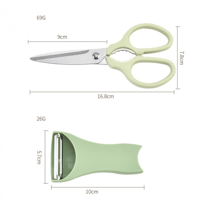Set foarfeca pentru bucatarie Flippy, curatator legume tip suport, multifunctional, spargator nuci, material ABS si otel inoxidabil, maner ergonomic, 16.8 x 7.8 x 1 cm, verde [3]