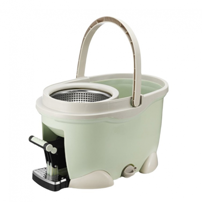 Set Galeata cu Pedala si Mop Rotativ 360°, Flippy, Cu Actiune Centrifuga x4, Pentru Uz Casnic, Maner din Otel Inoxidabil Telescopic, 2 Capte din Bumbac, 46x30x28 cm, Verde Matcha [1]