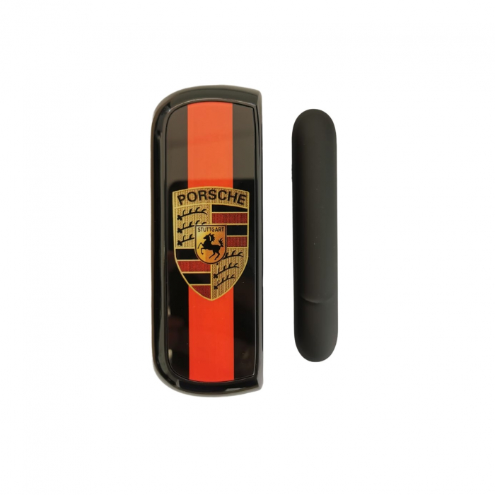 Set Husa Si Capac Plastic Flippy, pentru IQOS Iluma, de Protectie, Capac Magnetic, Anti Soc si Zgarieturi, 20 gr, 12 x 4 x 2.5 cm, Model Emblema Auto, Rosu/Negru [1]