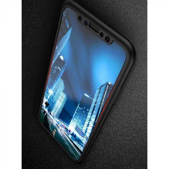 Set Husa si Folie de Protectie, Flippy, Compatibila cu Apple iPhone X, Full Cover 360°, Plastic + Sticla, Negru [7]