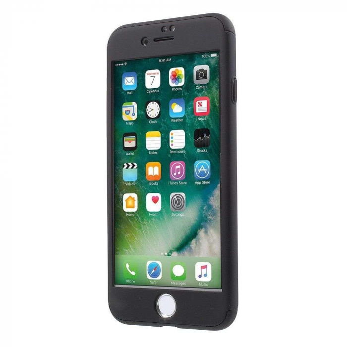 Set Husa si Folie de Protectie, Flippy, Compatibila cu Apple iPhone X, Full Cover 360°, Plastic + Sticla, Negru [2]