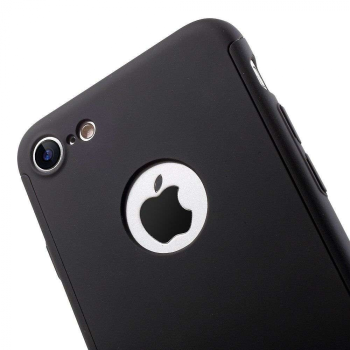 Set Husa si Folie de Protectie, Flippy, Compatibila cu Apple iPhone X, Full Cover 360°, Plastic + Sticla, Negru [12]