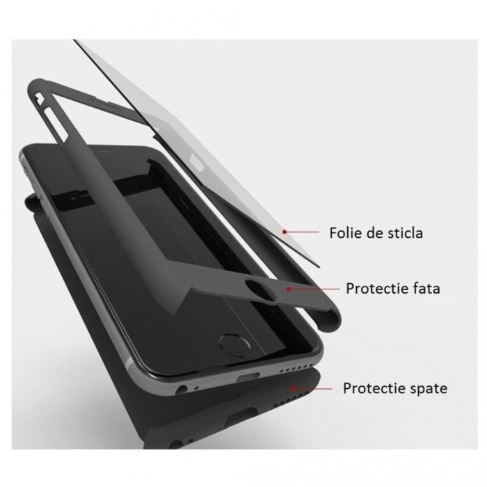 Set Husa si Folie de Protectie, Flippy, Compatibila cu Apple iPhone X, Full Cover 360°, Plastic + Sticla, Negru [22]