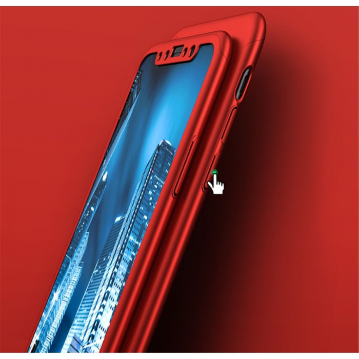 Set Husa si Folie de Protectie, Flippy, Compatibila cu Apple iPhone X, Full Cover 360°, Plastic + Sticla, Rosu [6]