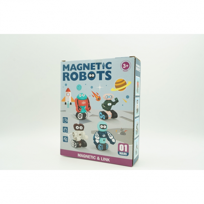 Set inteligent de blocuri magnetice pentru copii, 7 piese, cutie depozitare, robotel, albastru [3]